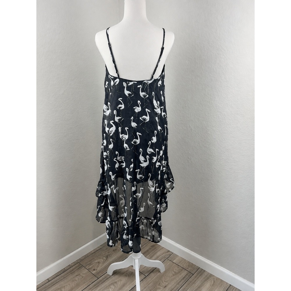 Billabong Designer Closet Black White Flamingo High Low Midi Dress M